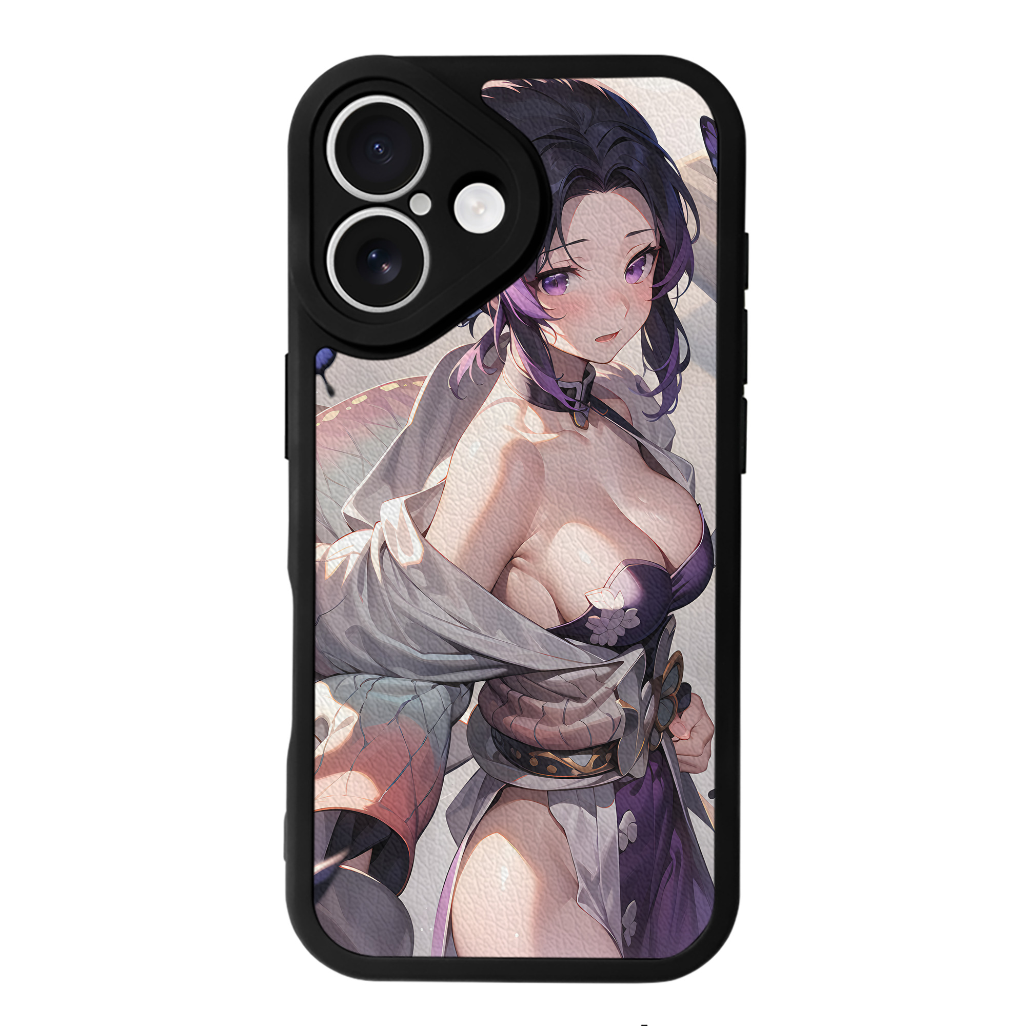 （画像用） 鬼滅の刃（きめつのやいば）蟲柱-胡蝶 しのぶ／こちょう しのぶ Kochou Shinobu 【iPhone 16シリーズ対応】シリコンスマホケース（レザー調） 材質：シリコン